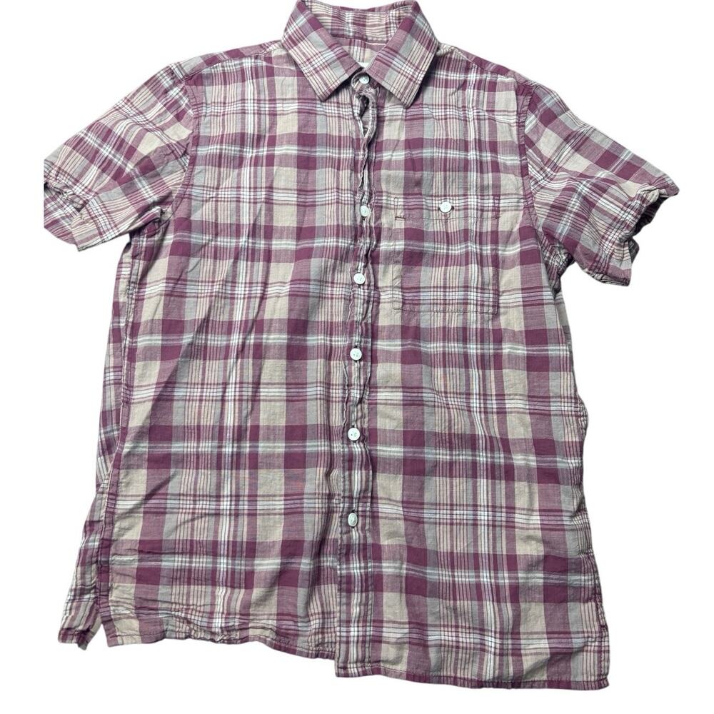 American Eagle Men’s Plaid Button Down Shirt XS Burgundy Beige Cotton Casual